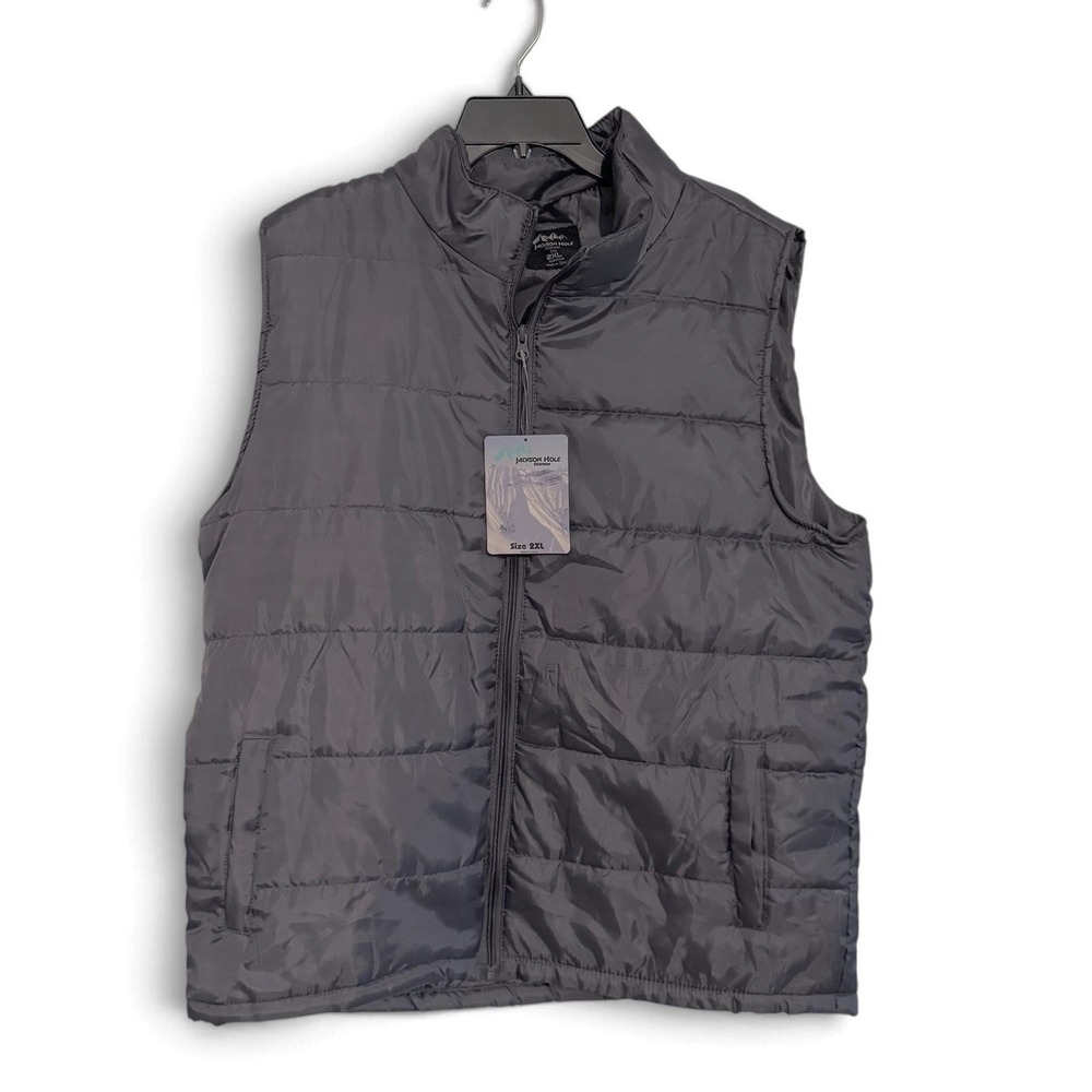 NWT Jackson Hole Outerwear Men's 2XL Gray Puffer Vest Full Zip Quilted